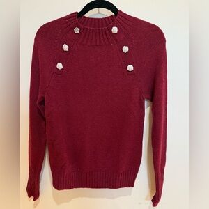 J. Crew Gem Jeweled Button Embellished Lambswool Blend Sweater Burgundy X-Small